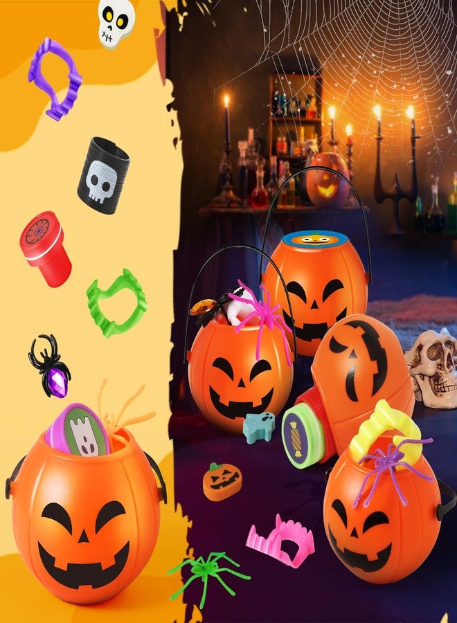 ShyLizard 168PCS Halloween Party Favor for Kids, 24Pack Prefilled Halloween Pumpkins with Toys, Spider, Vampire Teeth, Spider Ring, Springs, Erases and Stamps for Trick or Treat, Halloween Goodies Bag Stuffers - Image 4